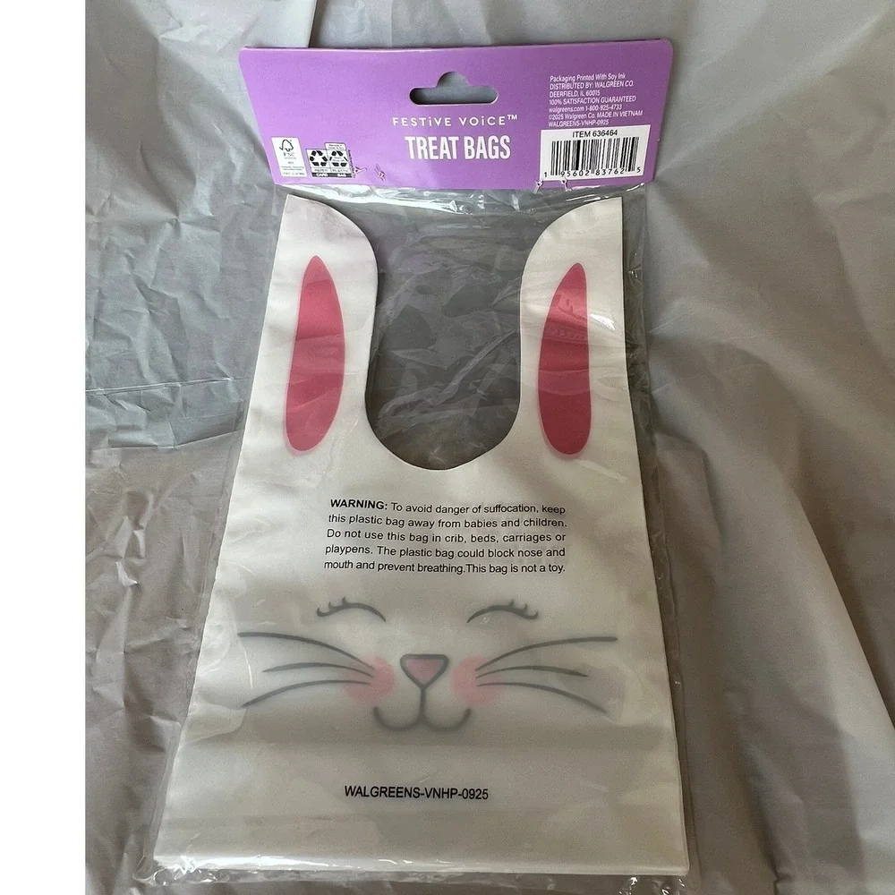 Festive Voice Treat Bags Bunny Ears 24ct White Pink New 2 Packs 636464
